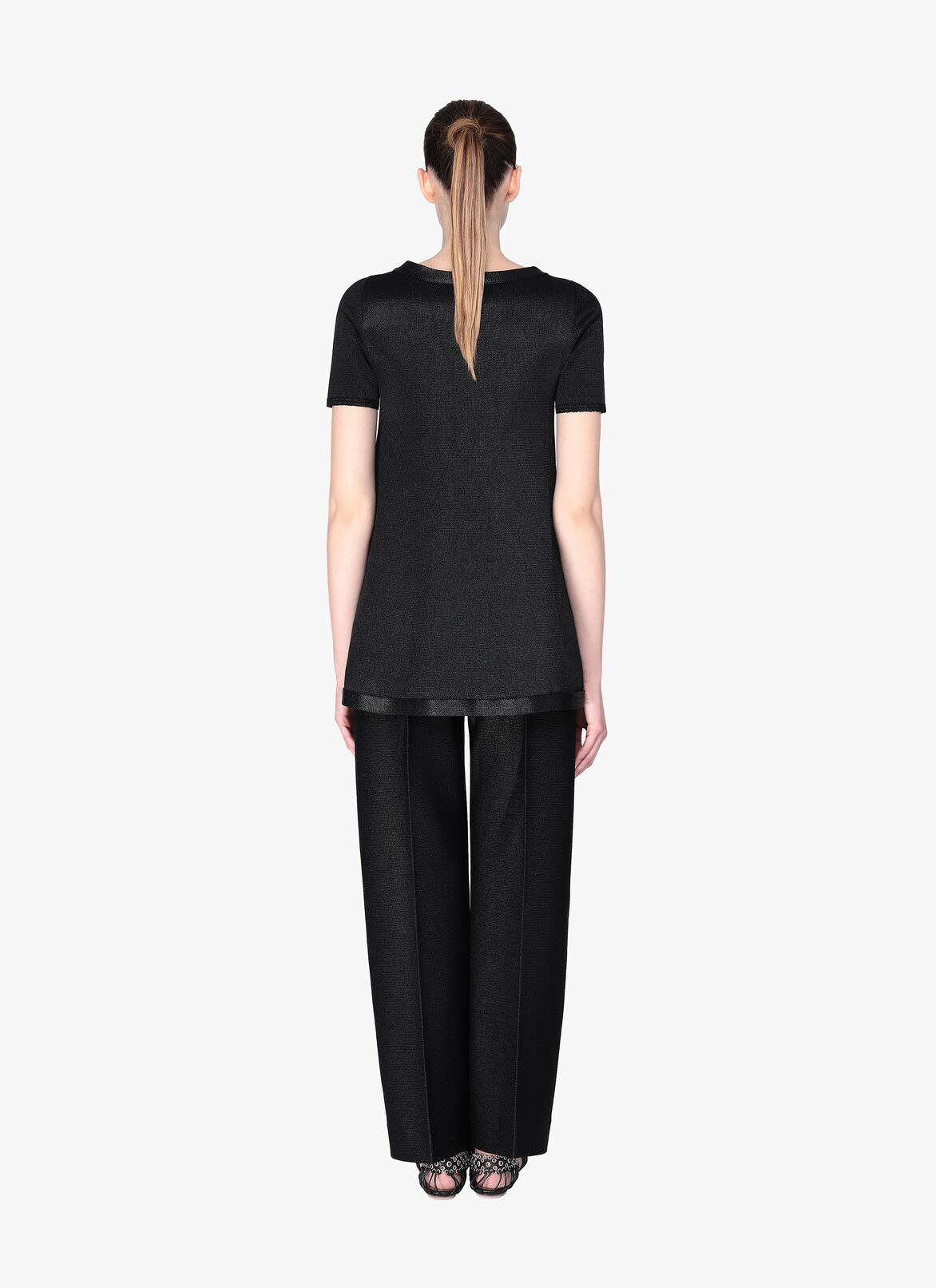 SHORT SLEEVE TUNIC RAFIA BLACK ALAÏA BLACK  SHORT SLEEVE TUNIC RAFIA BLACK